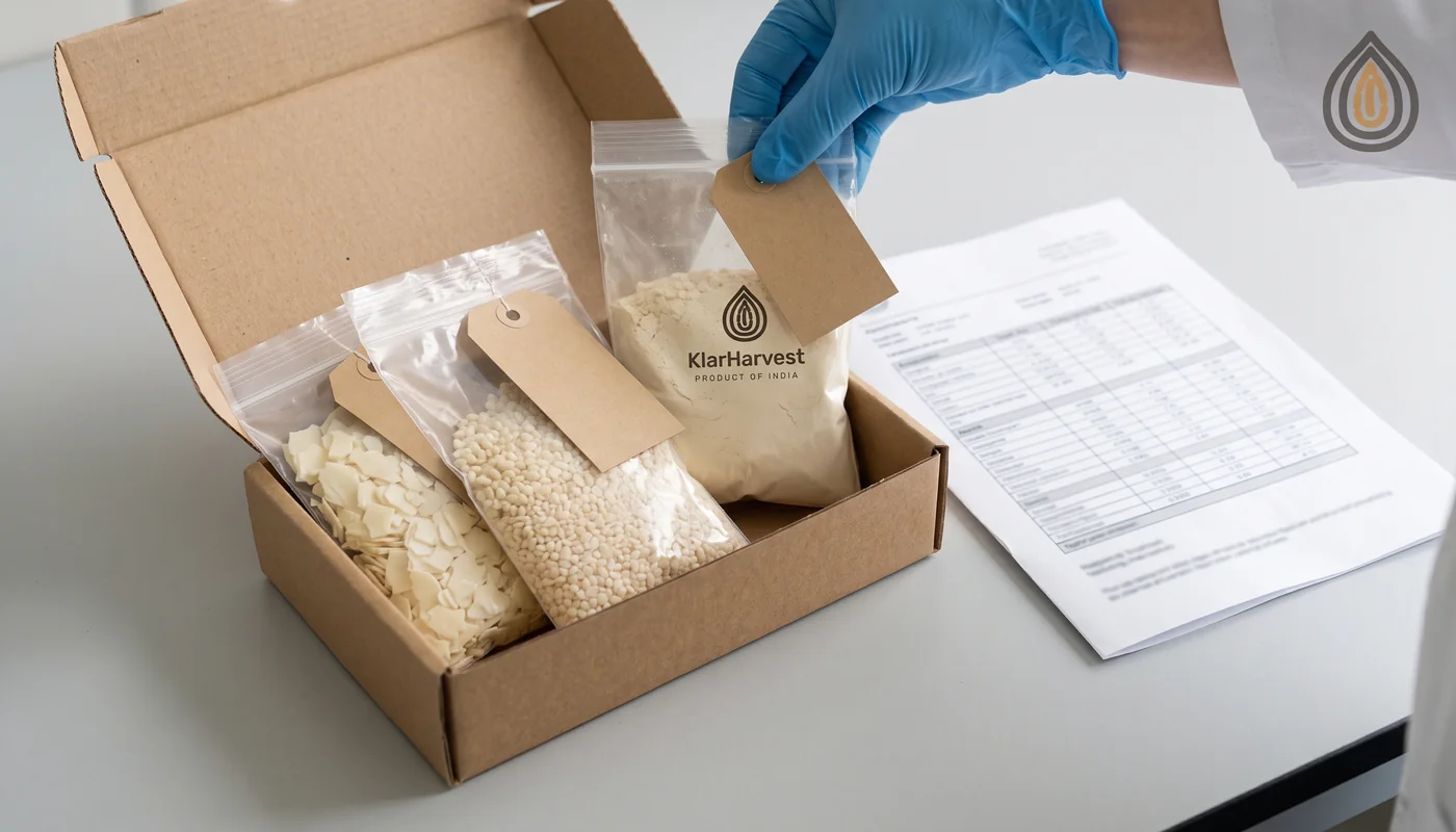 Courier box of sealed onion samples with lab reports being opened on a laboratory bench